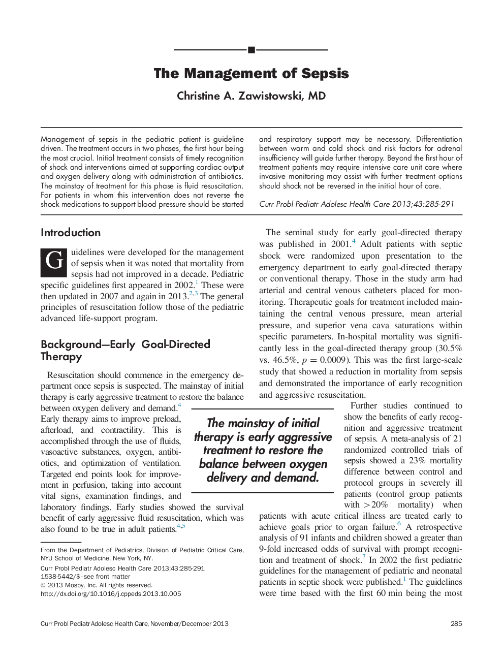 The Management of Sepsis
