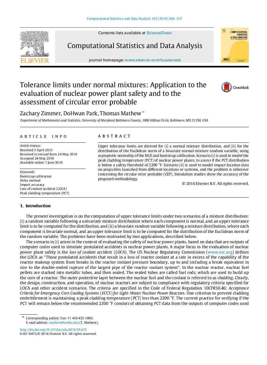 محدودیت های تحمل تحت مخلوط طبیعی: برنامه برای ارزیابی ایمنی نیروگاه هسته ای و برای ارزیابی خطای دایره ای احتمالی