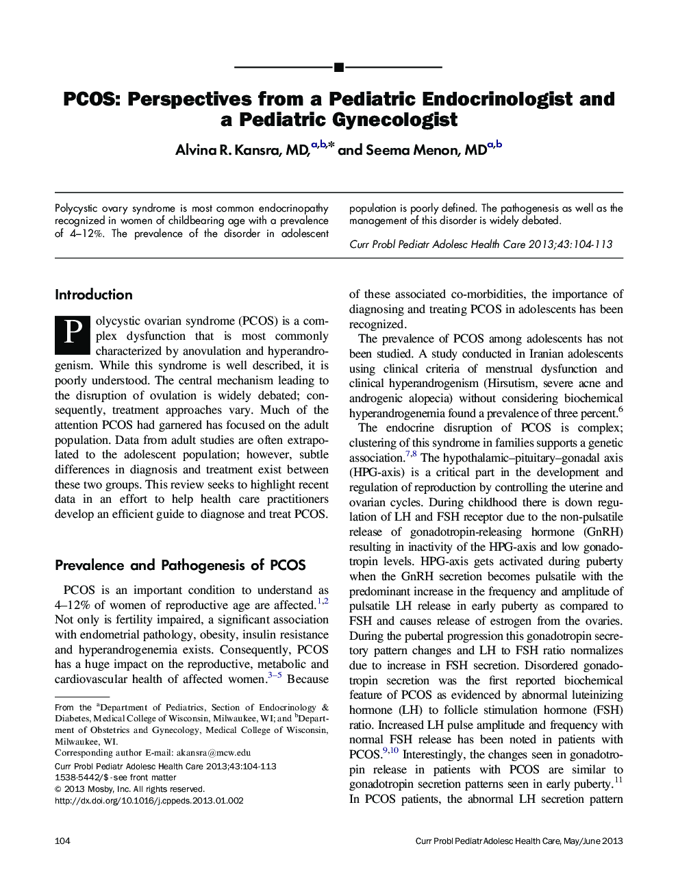 PCOS: Perspectives from a Pediatric Endocrinologist and a Pediatric Gynecologist