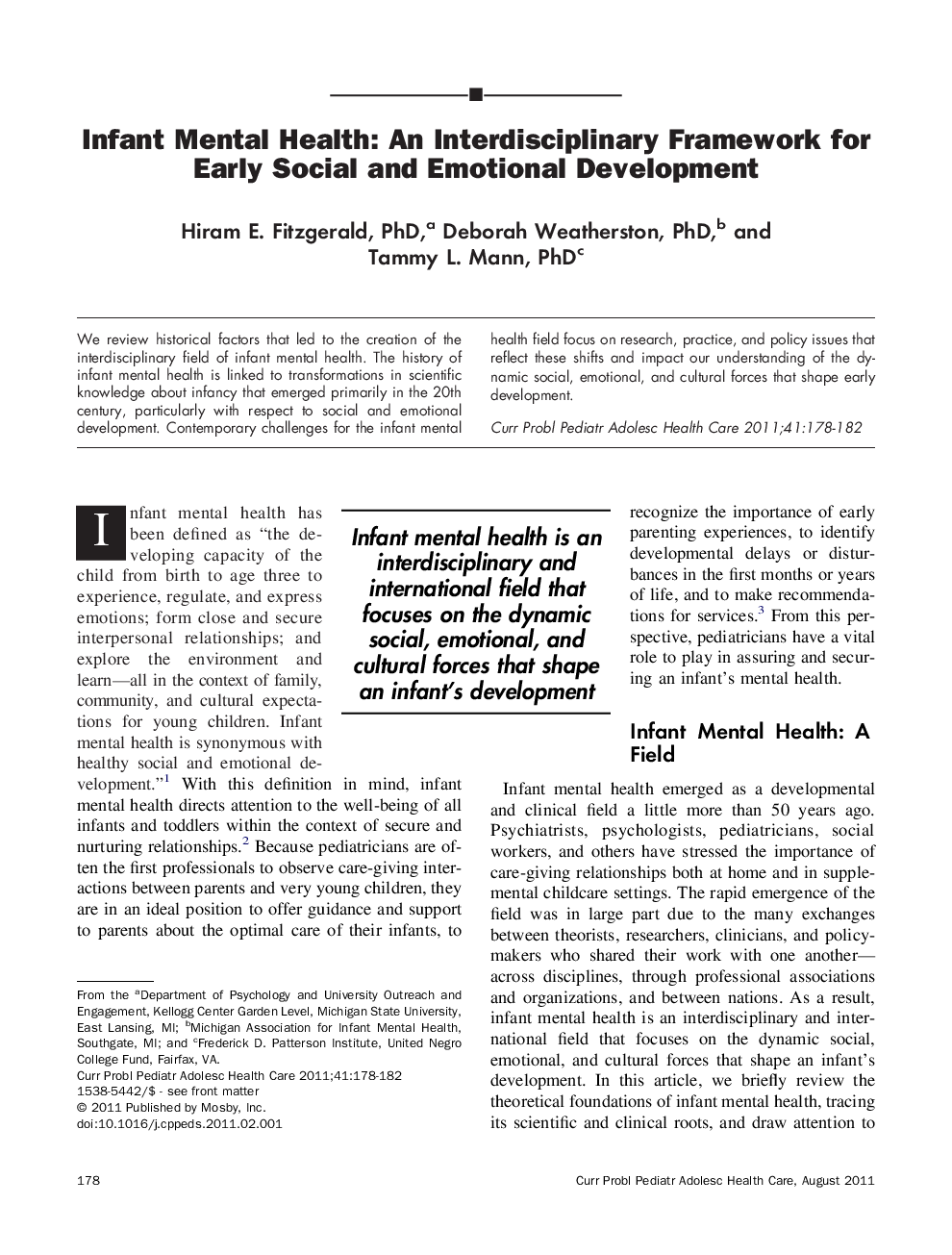 Infant Mental Health: An Interdisciplinary Framework for Early Social and Emotional Development