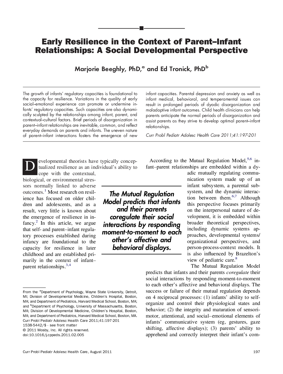 Early Resilience in the Context of Parent–Infant Relationships: A Social Developmental Perspective