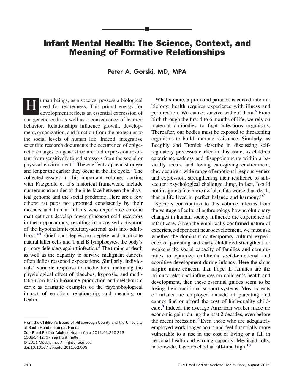 Infant Mental Health: The Science, Context, and Meaning of Formative Relationships