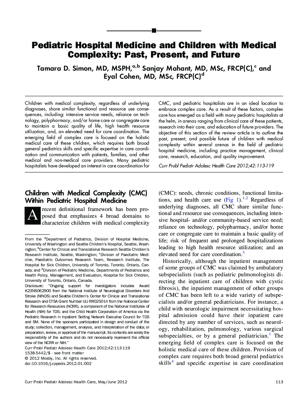 Pediatric Hospital Medicine and Children with Medical Complexity: Past, Present, and Future 