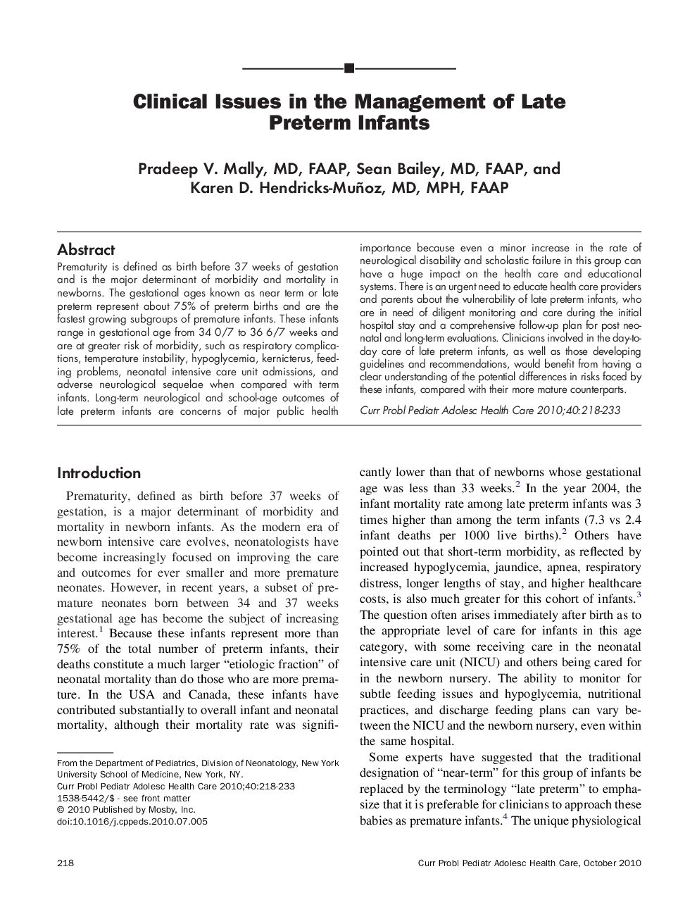 Clinical Issues in the Management of Late Preterm Infants