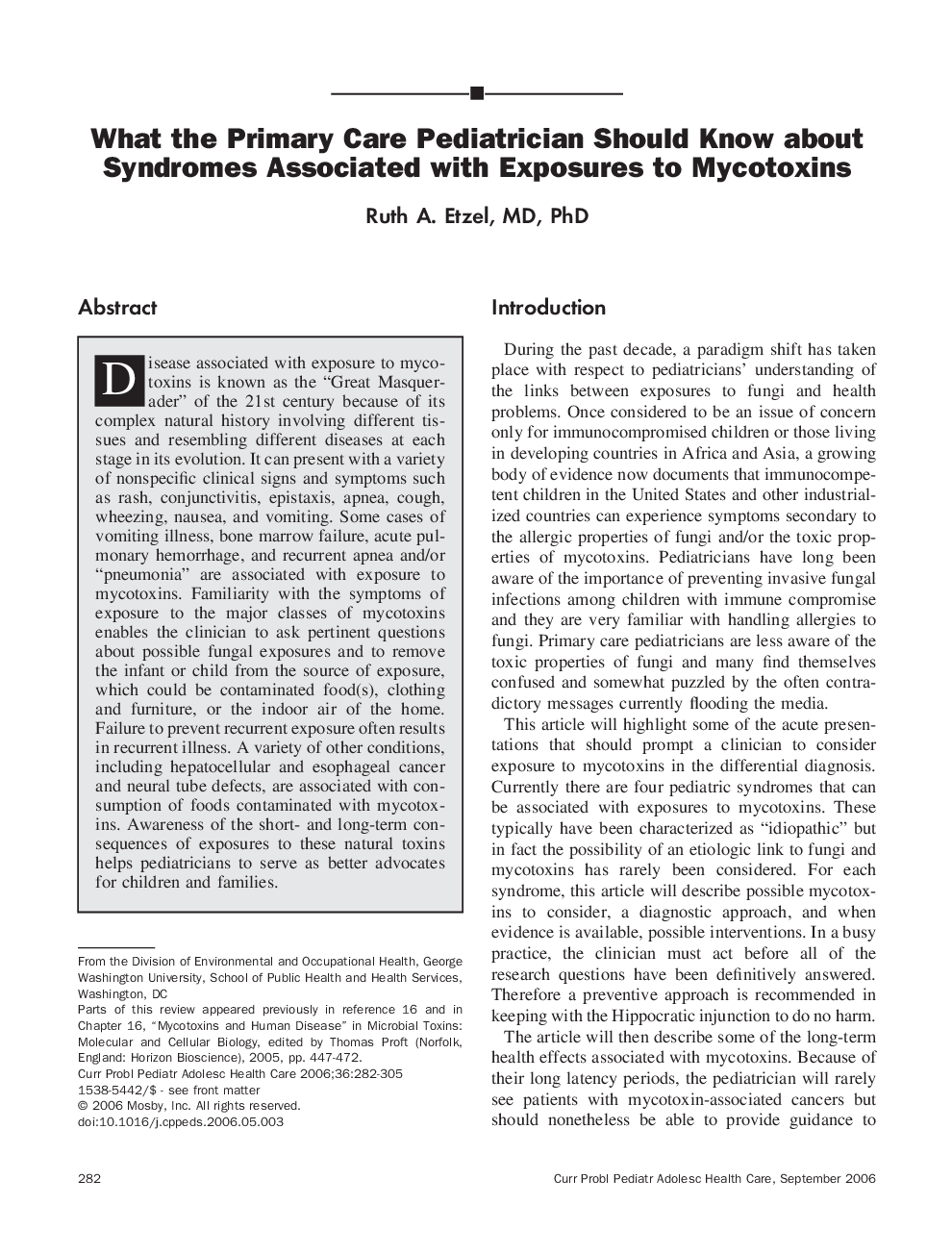 What the Primary Care Pediatrician Should Know about Syndromes Associated with Exposures to Mycotoxins 