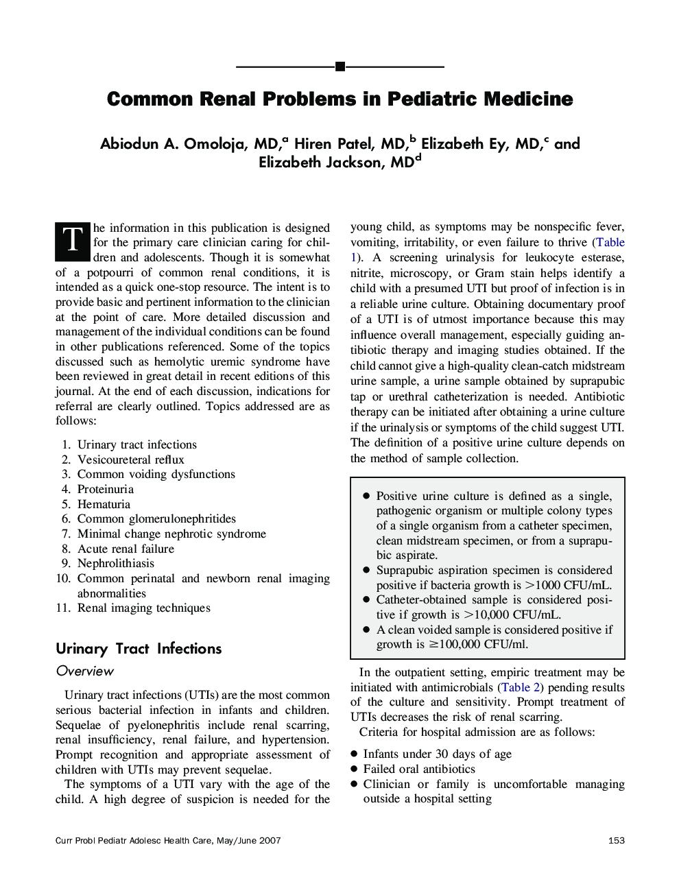 Common Renal Problems in Pediatric Medicine