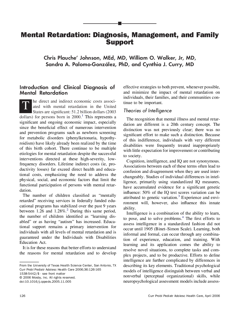 Mental Retardation: Diagnosis, Management, and Family Support
