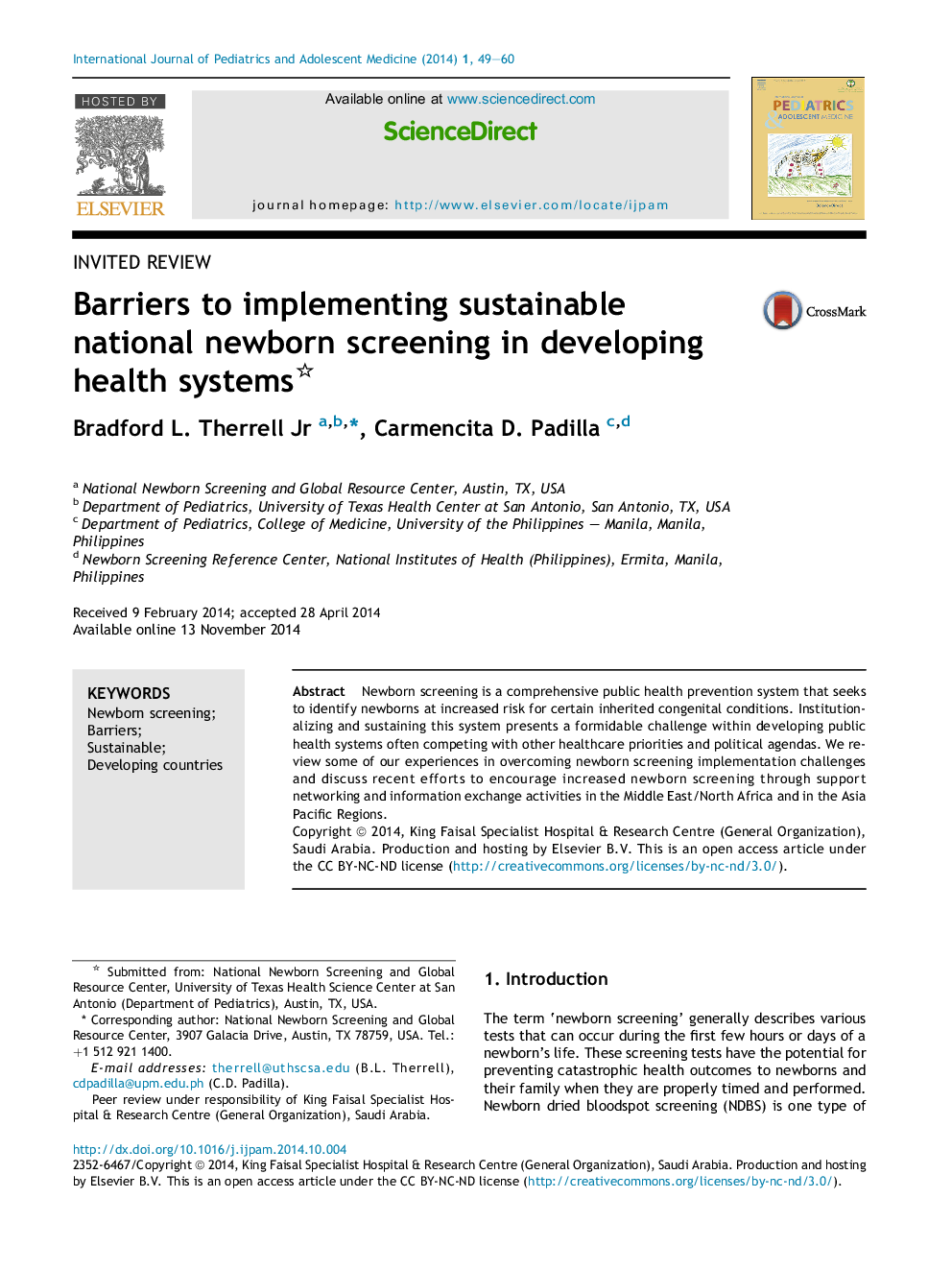 Barriers to implementing sustainable national newborn screening in developing health systems 