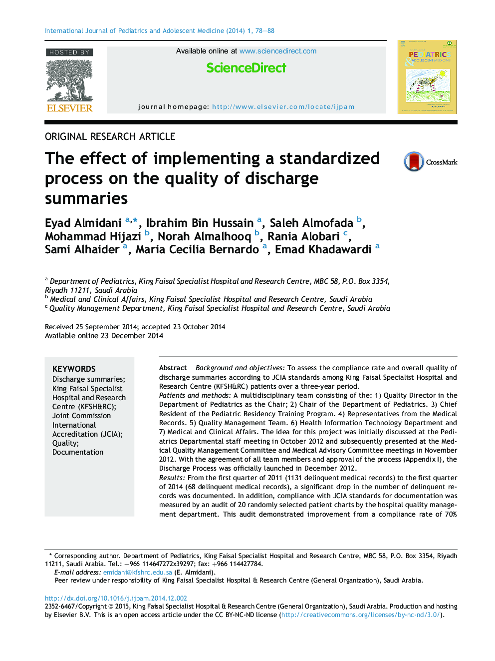 The effect of implementing a standardized process on the quality of discharge summaries 