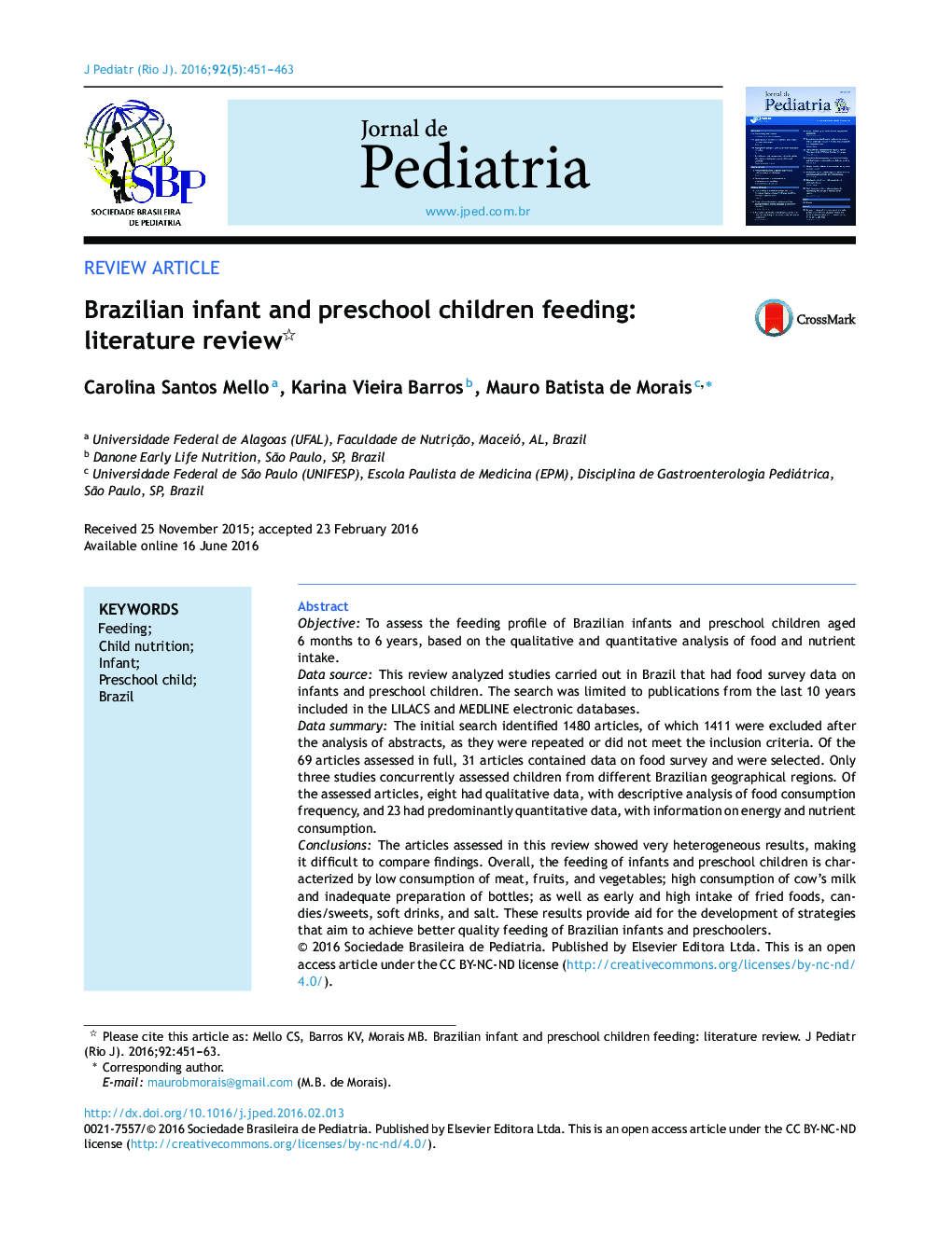 Brazilian infant and preschool children feeding: literature review 