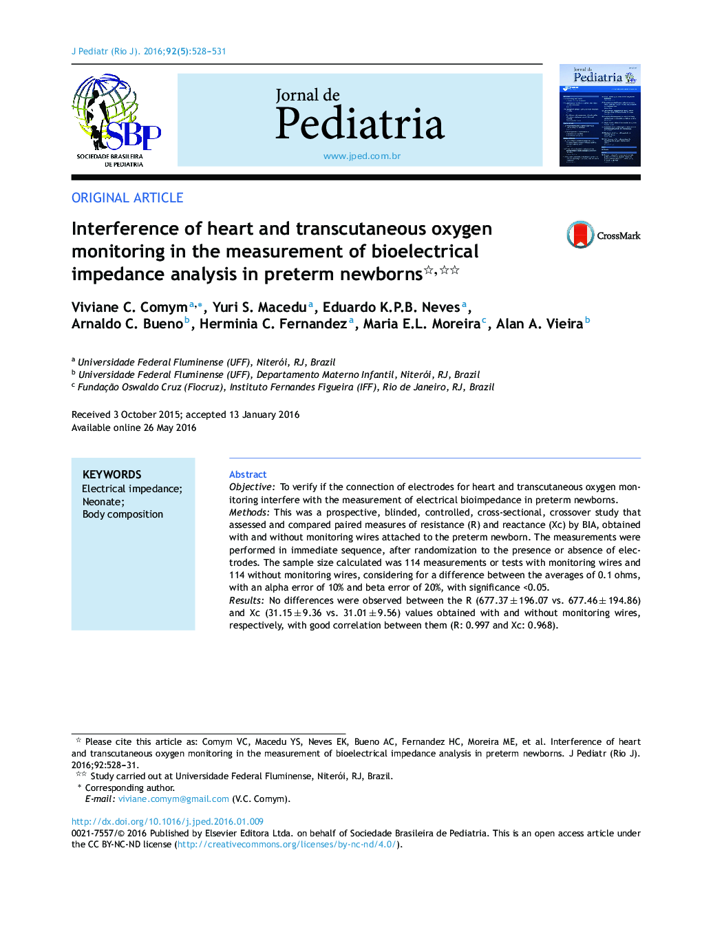 Interference of heart and transcutaneous oxygen monitoring in the measurement of bioelectrical impedance analysis in preterm newborns 