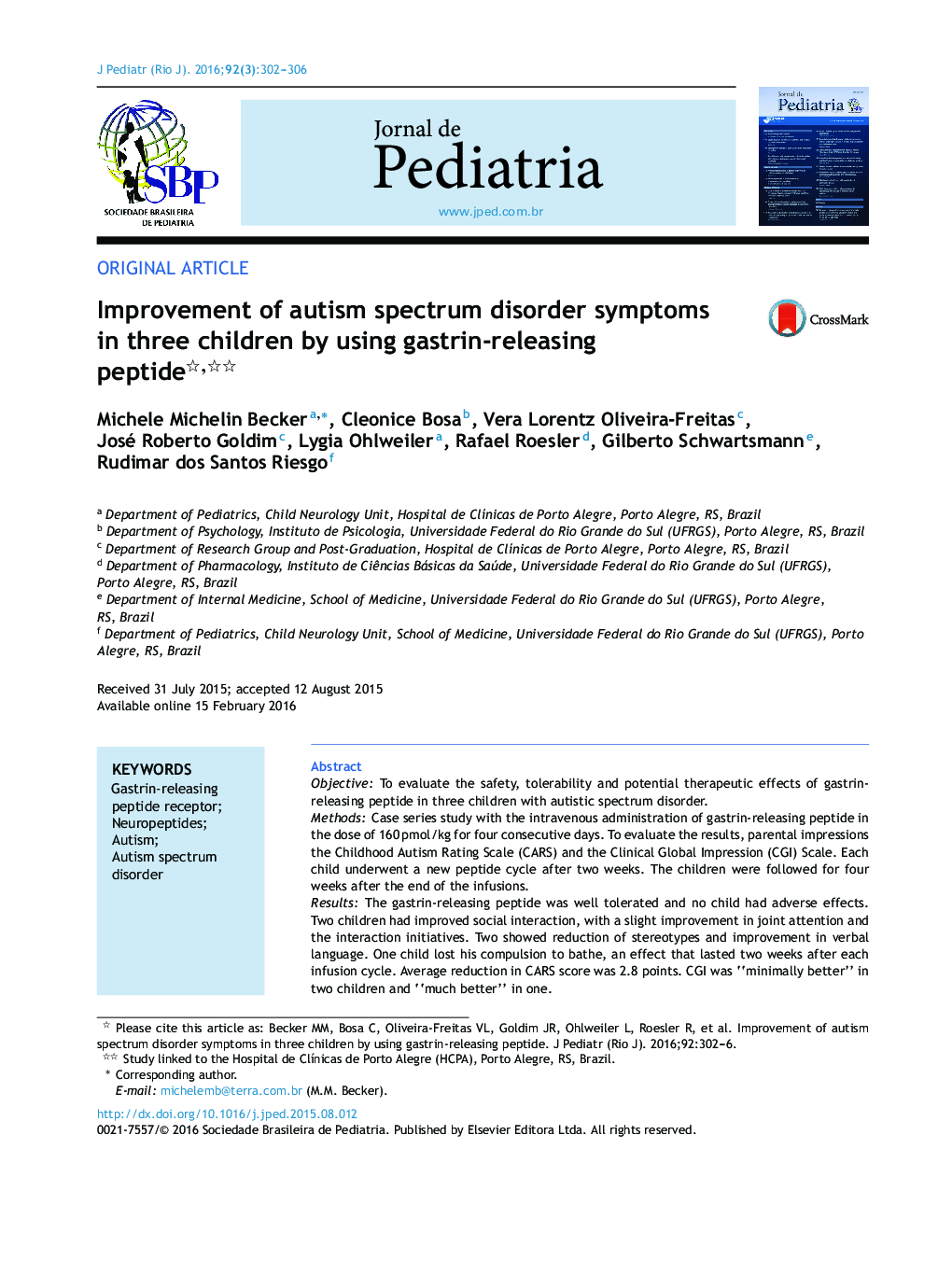 بهبود علائم اختلال طیف اوتیسم در سه کودک با استفاده از پپتید آزاد کننده گاسترین 