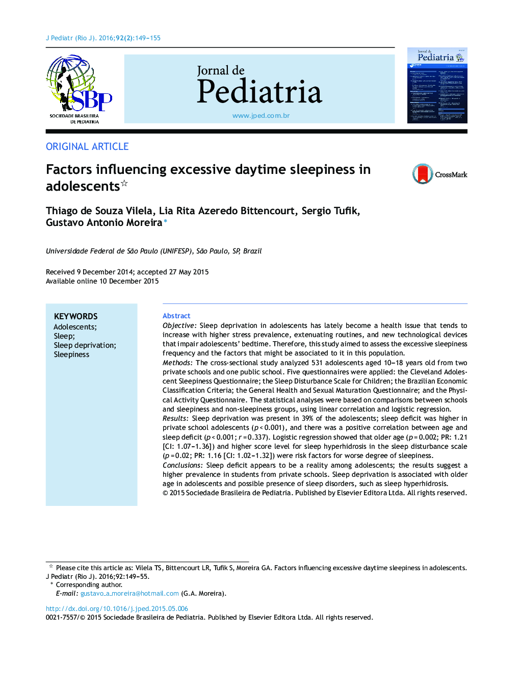 Factors influencing excessive daytime sleepiness in adolescents 