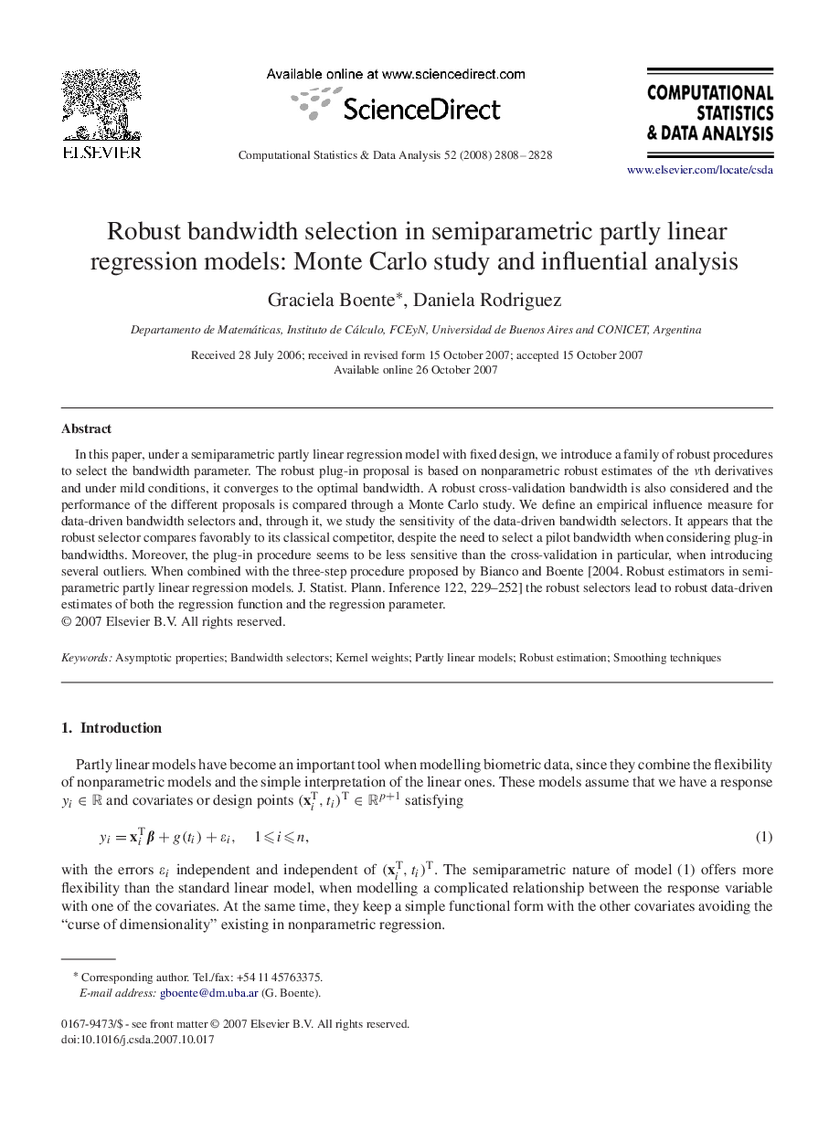 Robust bandwidth selection in semiparametric partly linear regression models: Monte Carlo study and influential analysis