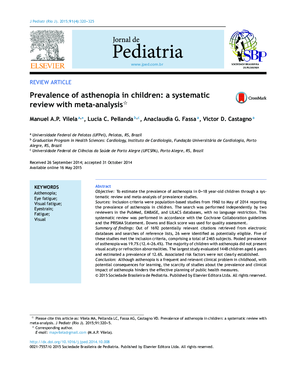 Prevalence of asthenopia in children: a systematic review with meta-analysis 