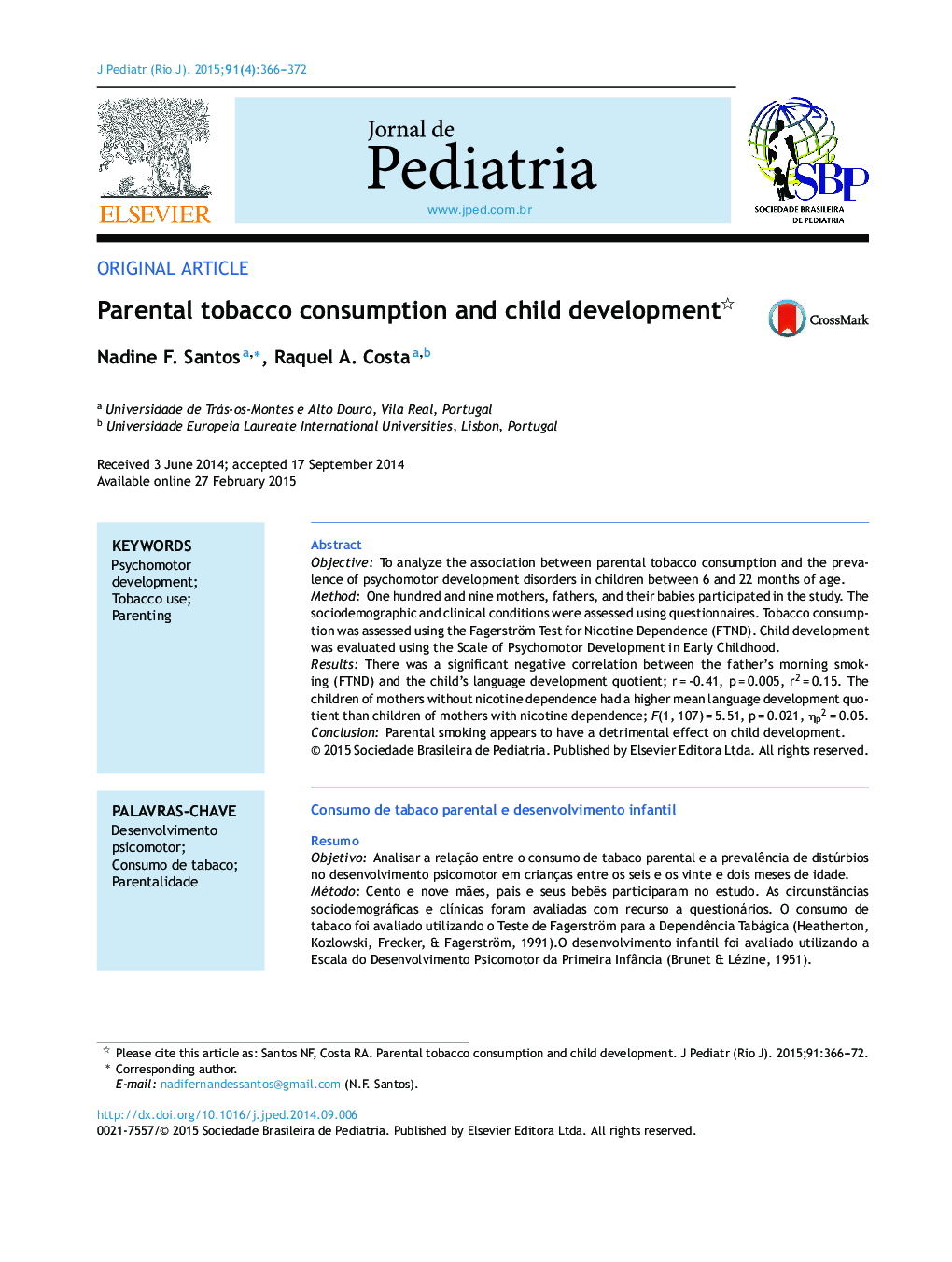 Parental tobacco consumption and child development 