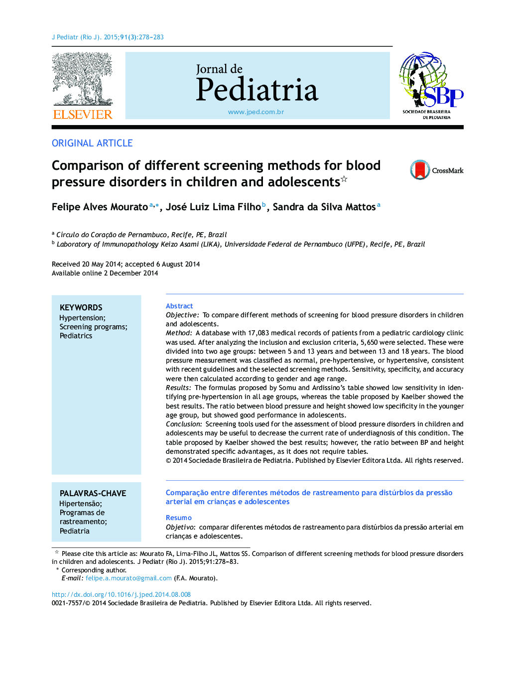 Comparison of different screening methods for blood pressure disorders in children and adolescents 