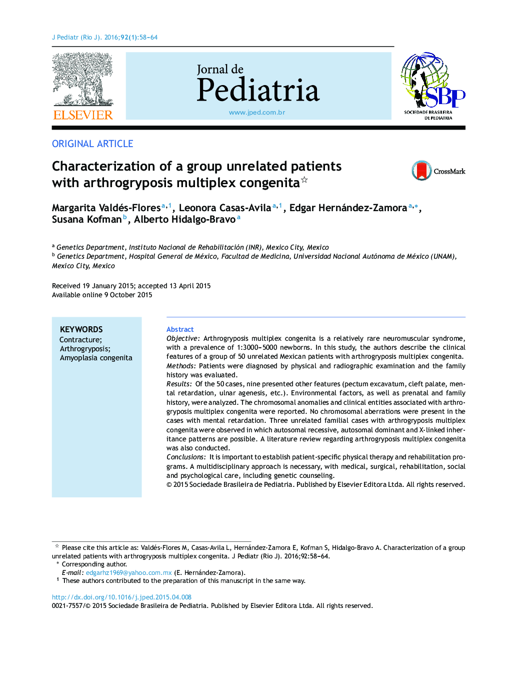 Characterization of a group unrelated patients with arthrogryposis multiplex congenita 