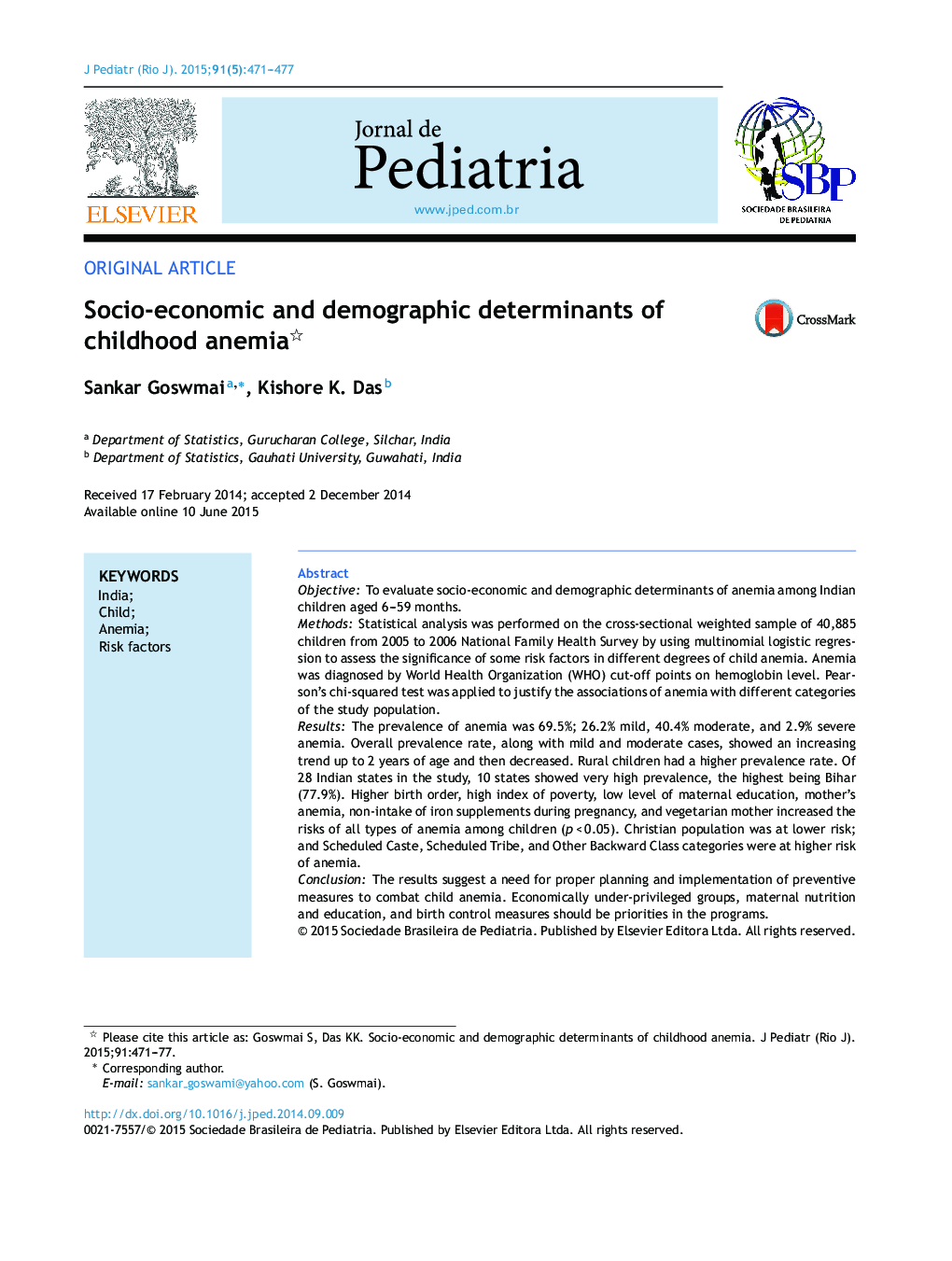 Socio-economic and demographic determinants of childhood anemia 