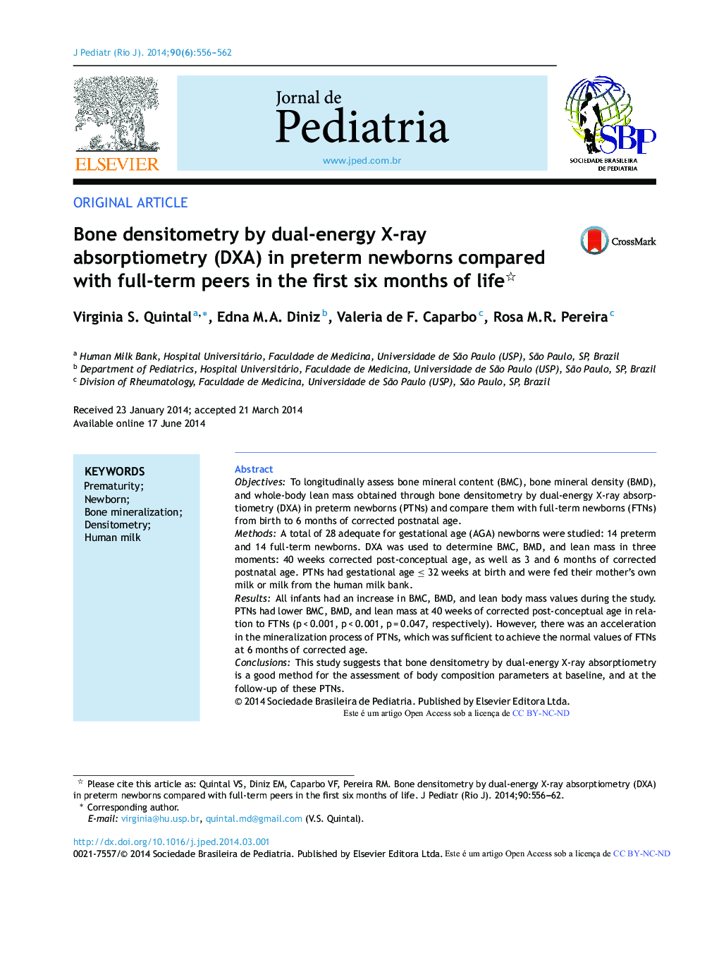 Bone densitometry by dual-energy X-ray absorptiometry (DXA) in preterm newborns compared with full-term peers in the first six months of life 
