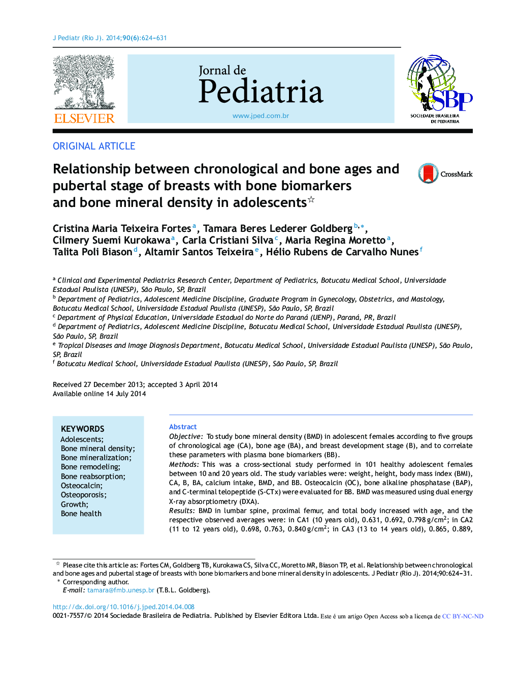 Relationship between chronological and bone ages and pubertal stage of breasts with bone biomarkers and bone mineral density in adolescents 