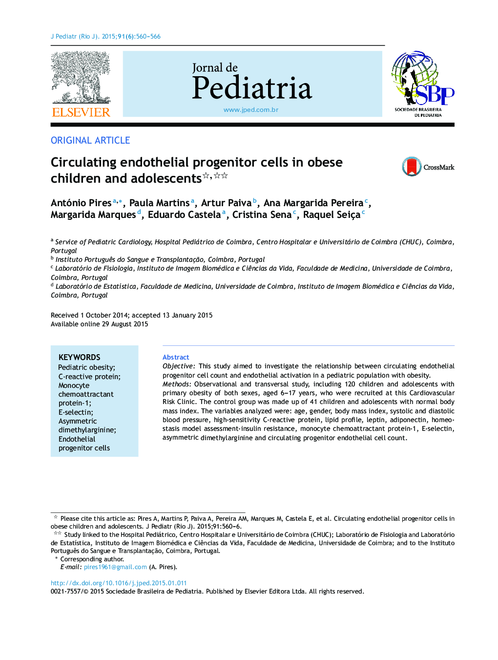 Circulating endothelial progenitor cells in obese children and adolescents 