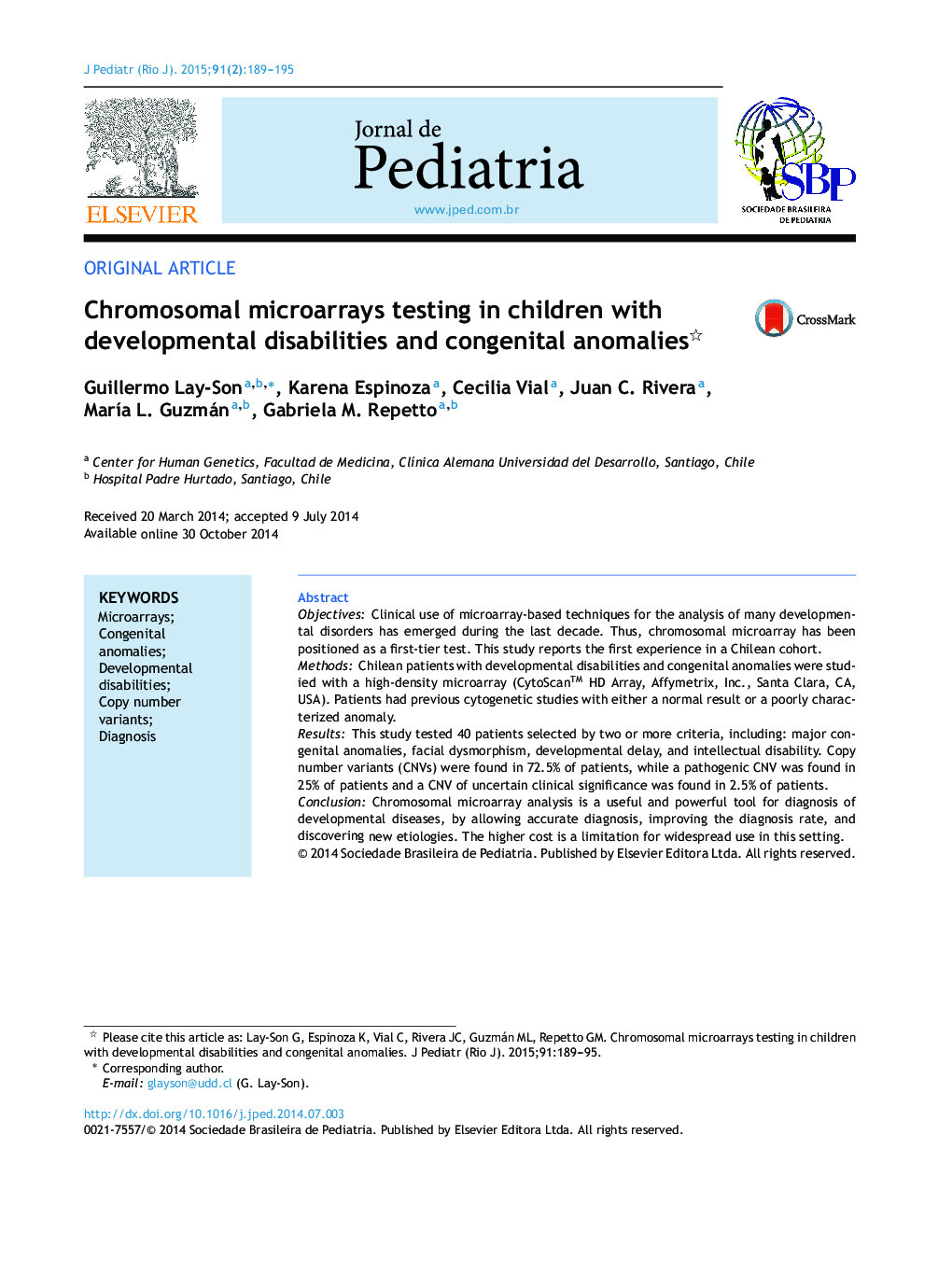 Chromosomal microarrays testing in children with developmental disabilities and congenital anomalies 