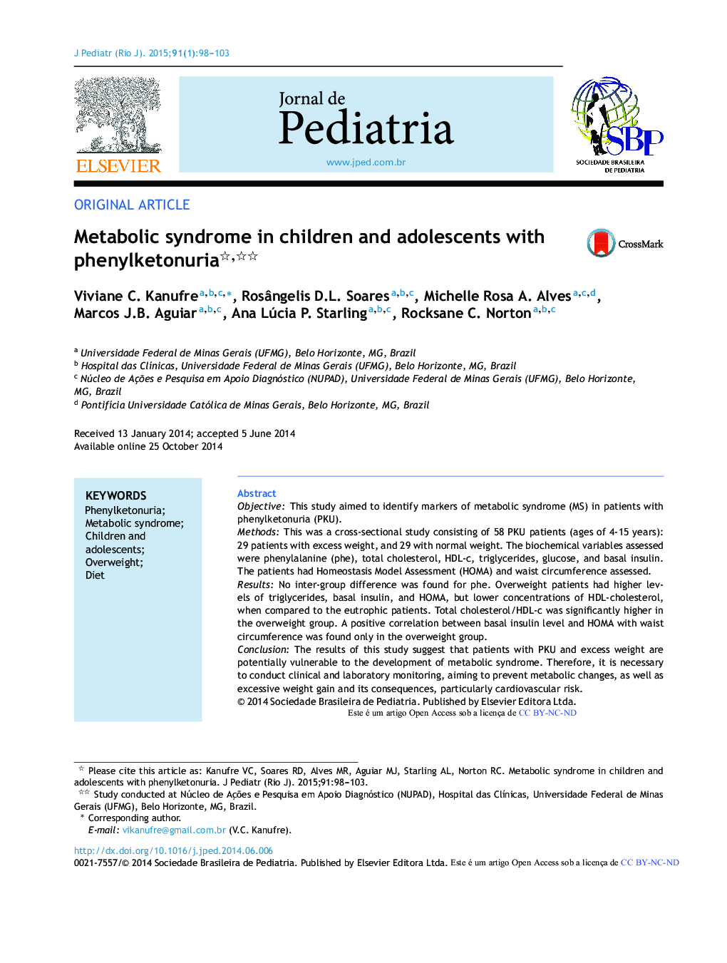 Metabolic syndrome in children and adolescents with phenylketonuria 