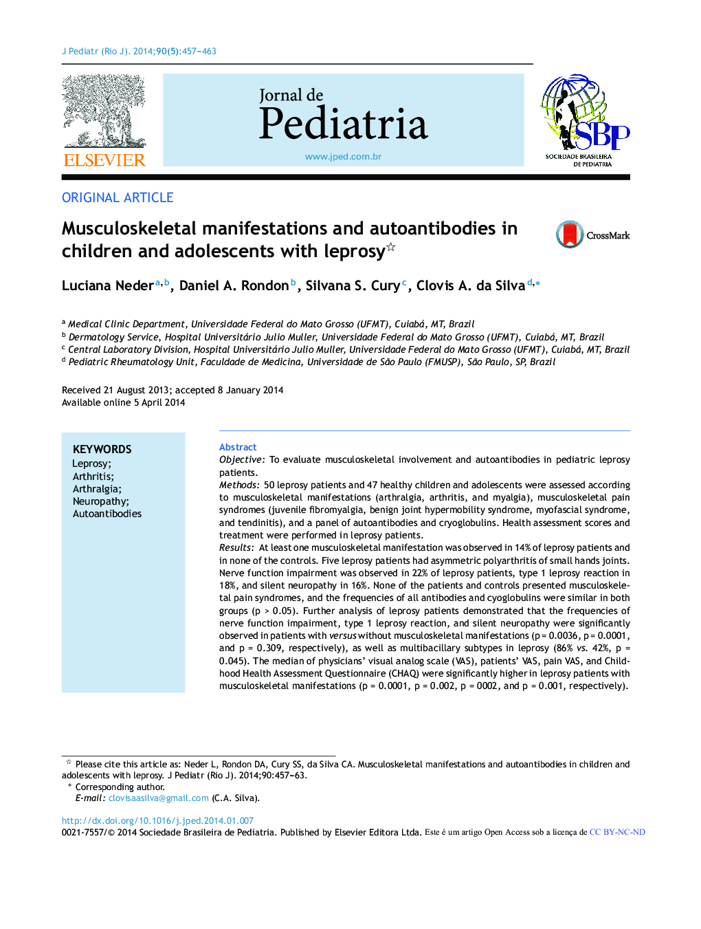 Musculoskeletal manifestations and autoantibodies in children and adolescents with leprosy 