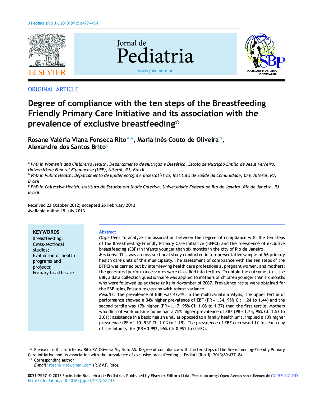 Degree of compliance with the ten steps of the Breastfeeding Friendly Primary Care Initiative and its association with the prevalence of exclusive breastfeeding 