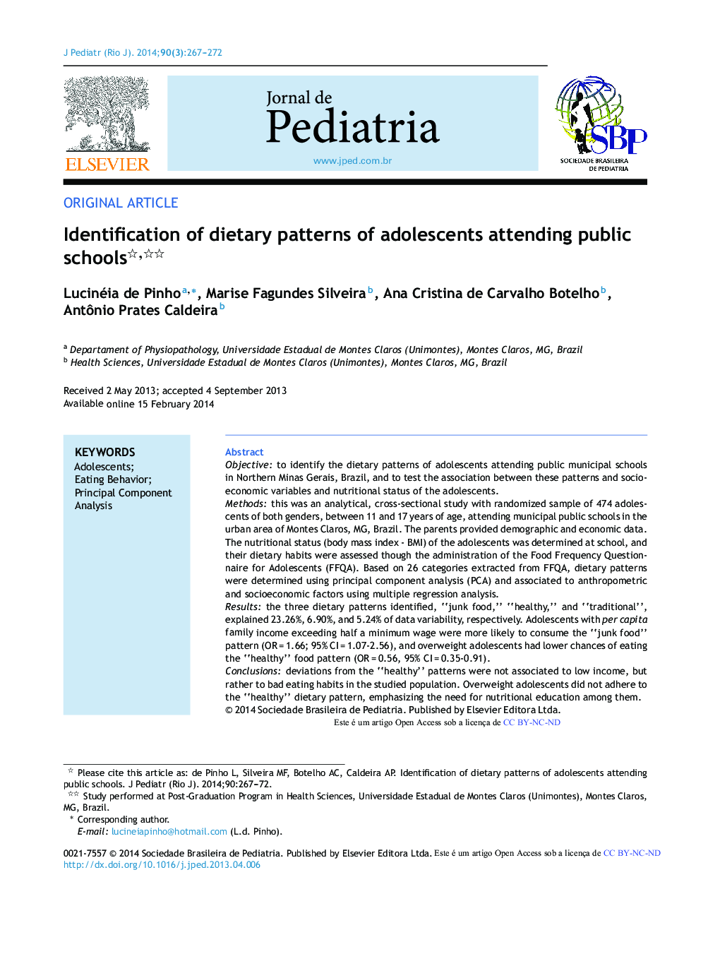 Identification of dietary patterns of adolescents attending public schools 