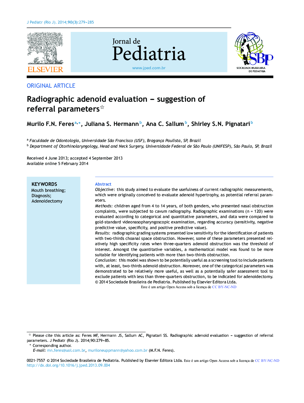 Radiographic adenoid evaluation – suggestion of referral parameters 