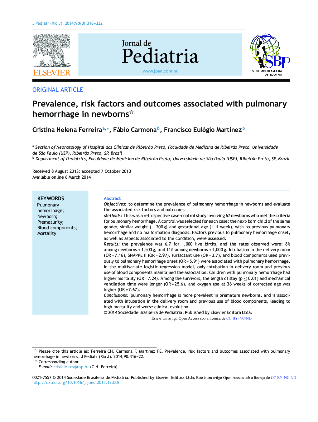 Prevalence, risk factors and outcomes associated with pulmonary hemorrhage in newborns 