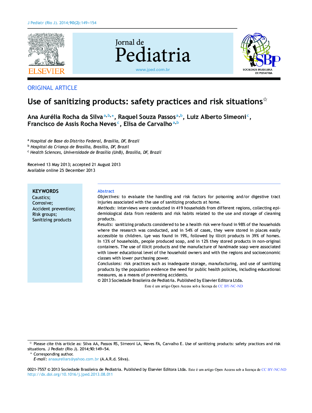 Use of sanitizing products: safety practices and risk situations 