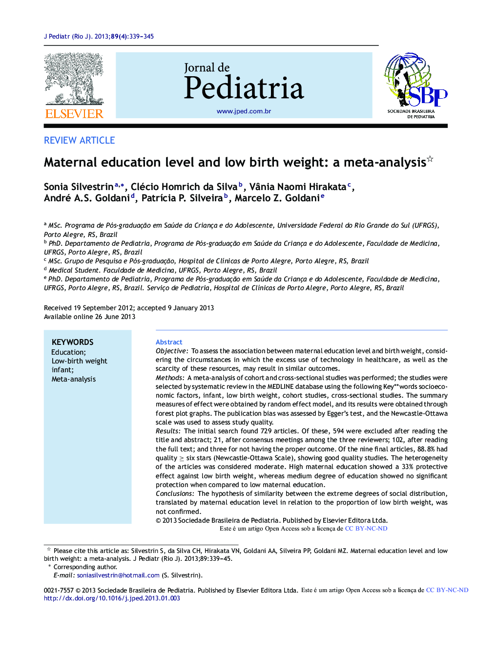 Maternal education level and low birth weight: a meta-analysis 