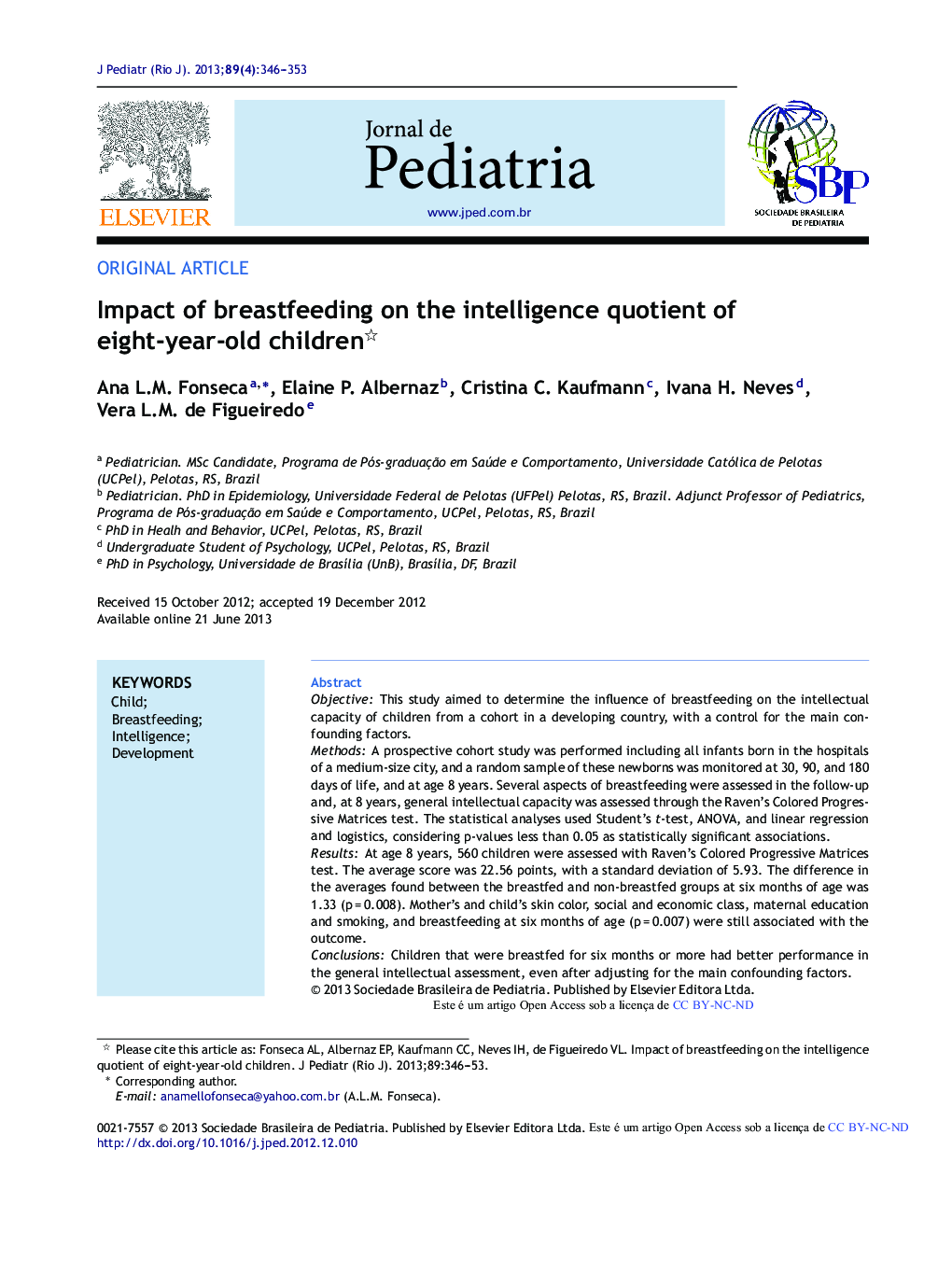Impact of breastfeeding on the intelligence quotient of eight-year-old children 