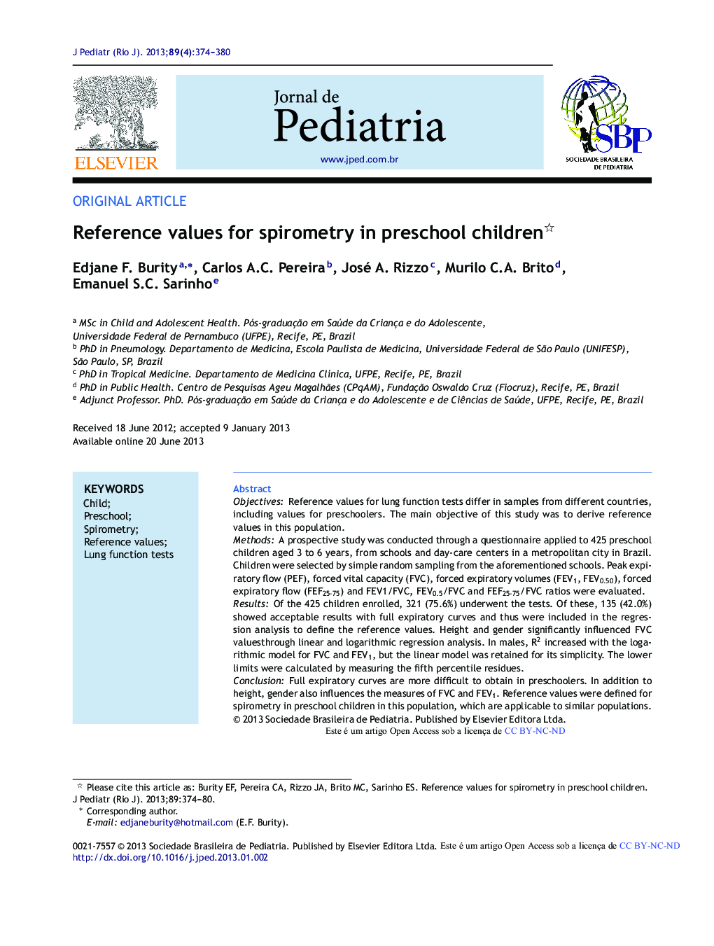 Reference values for spirometry in preschool children 