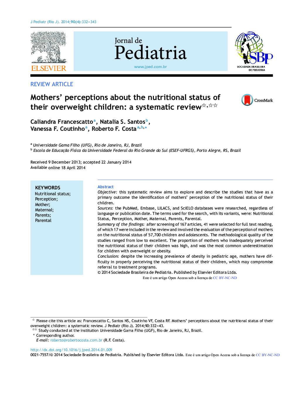 Mothers’ perceptions about the nutritional status of their overweight children: a systematic review 