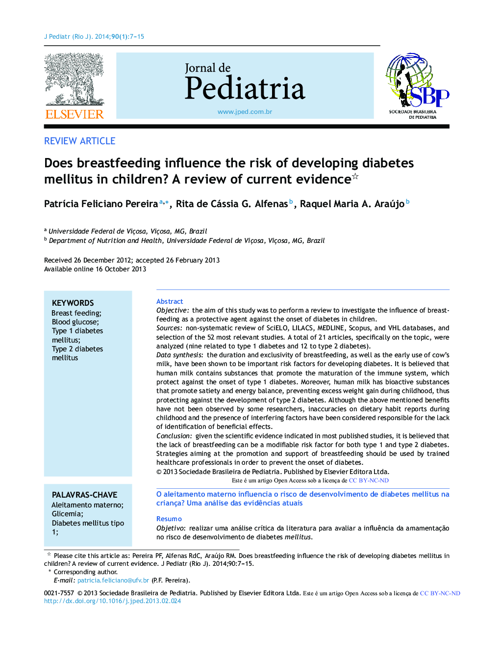 Does breastfeeding influence the risk of developing diabetes mellitus in children? A review of current evidence 
