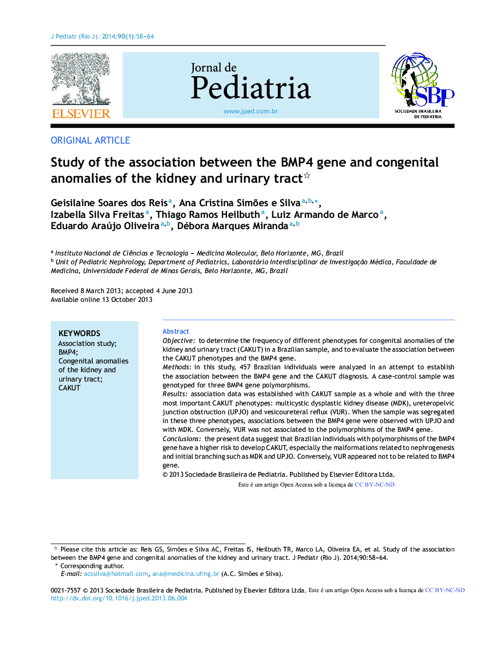 Study of the association between the BMP4 gene and congenital anomalies of the kidney and urinary tract 