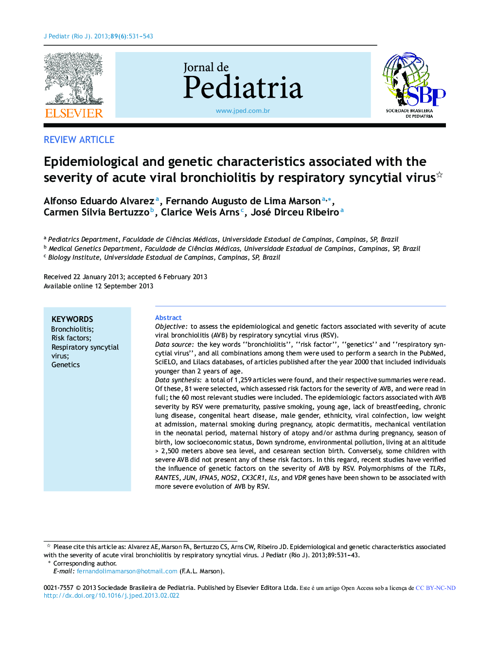 Epidemiological and genetic characteristics associated with the severity of acute viral bronchiolitis by respiratory syncytial virus 