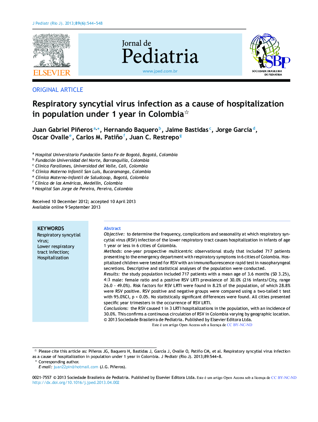 Respiratory syncytial virus infection as a cause of hospitalization in population under 1 year in Colombia 