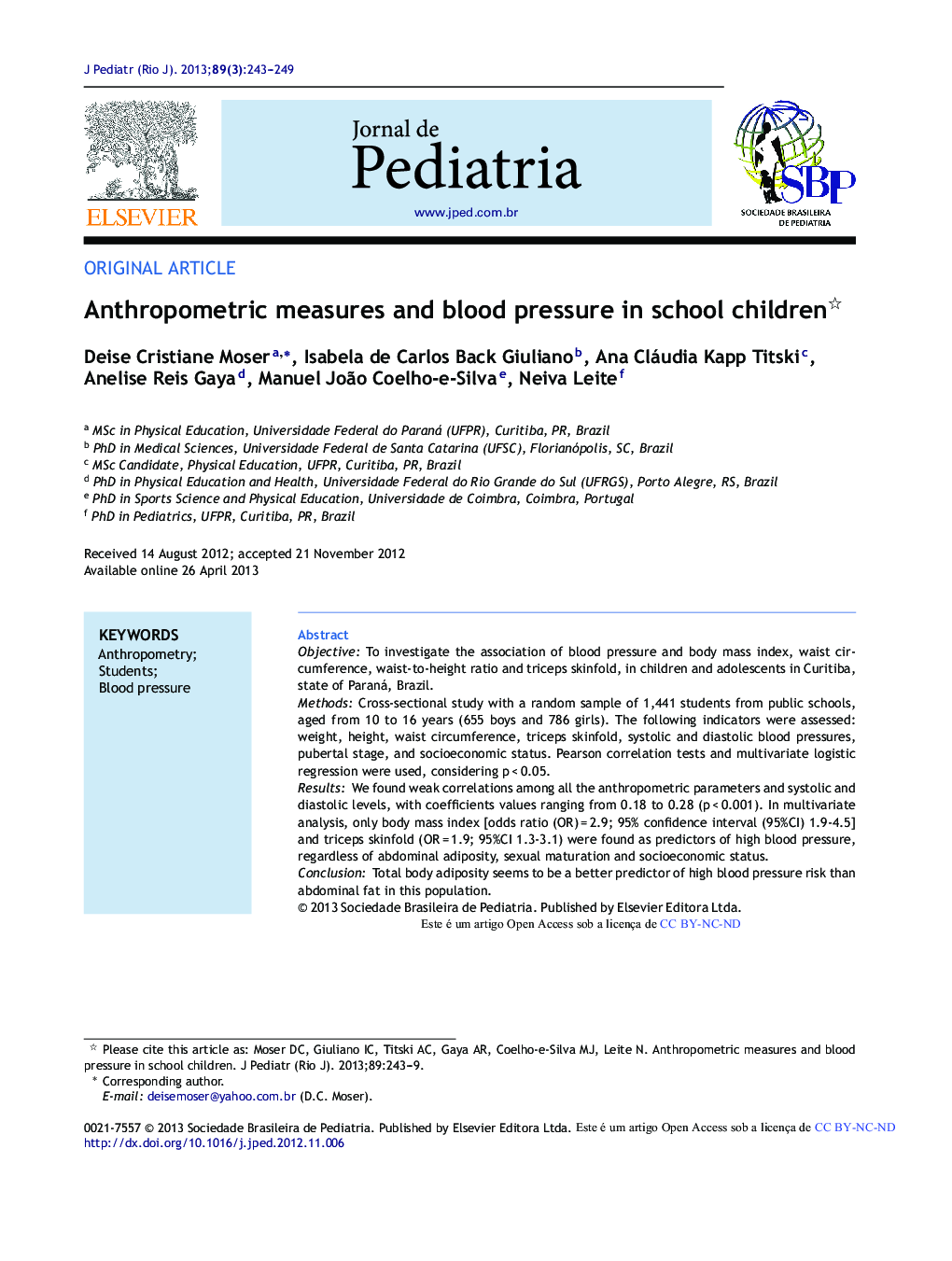 Anthropometric measures and blood pressure in school children 