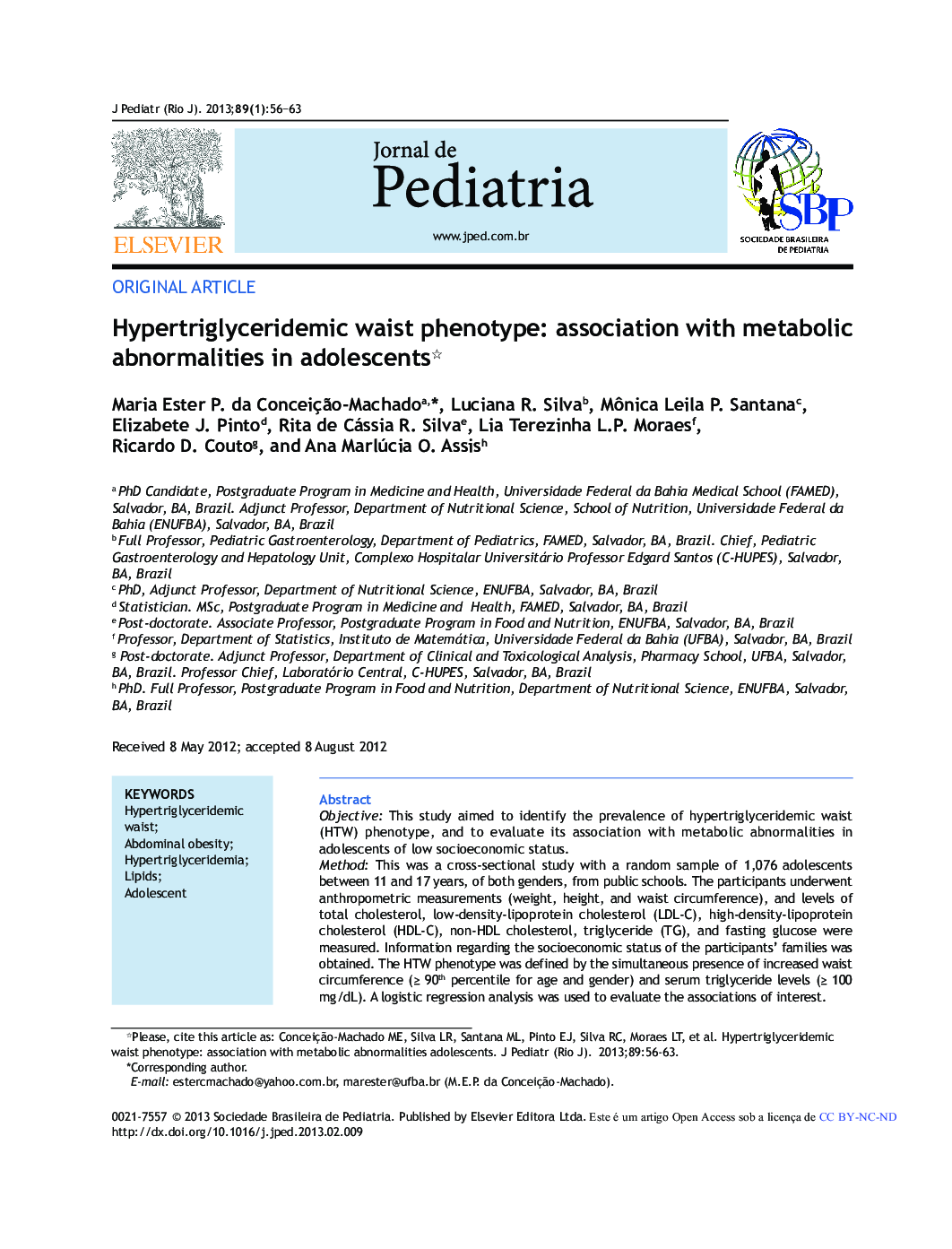 Hypertriglyceridemic Waist Phenotype: Association with Metabolic Abnormalities in Adolescents 