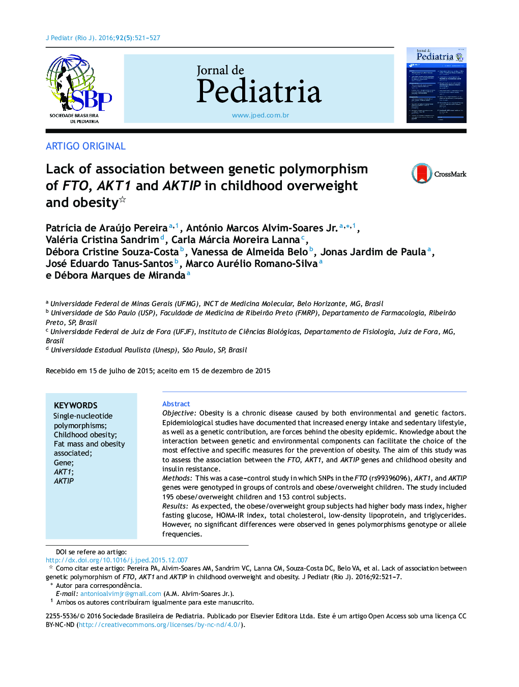 عدم ارتباط بین پلیمورفیسم ژنتیکی FTO، AKT1 و AKTIP در اضافه وزن و چاقی کودکان