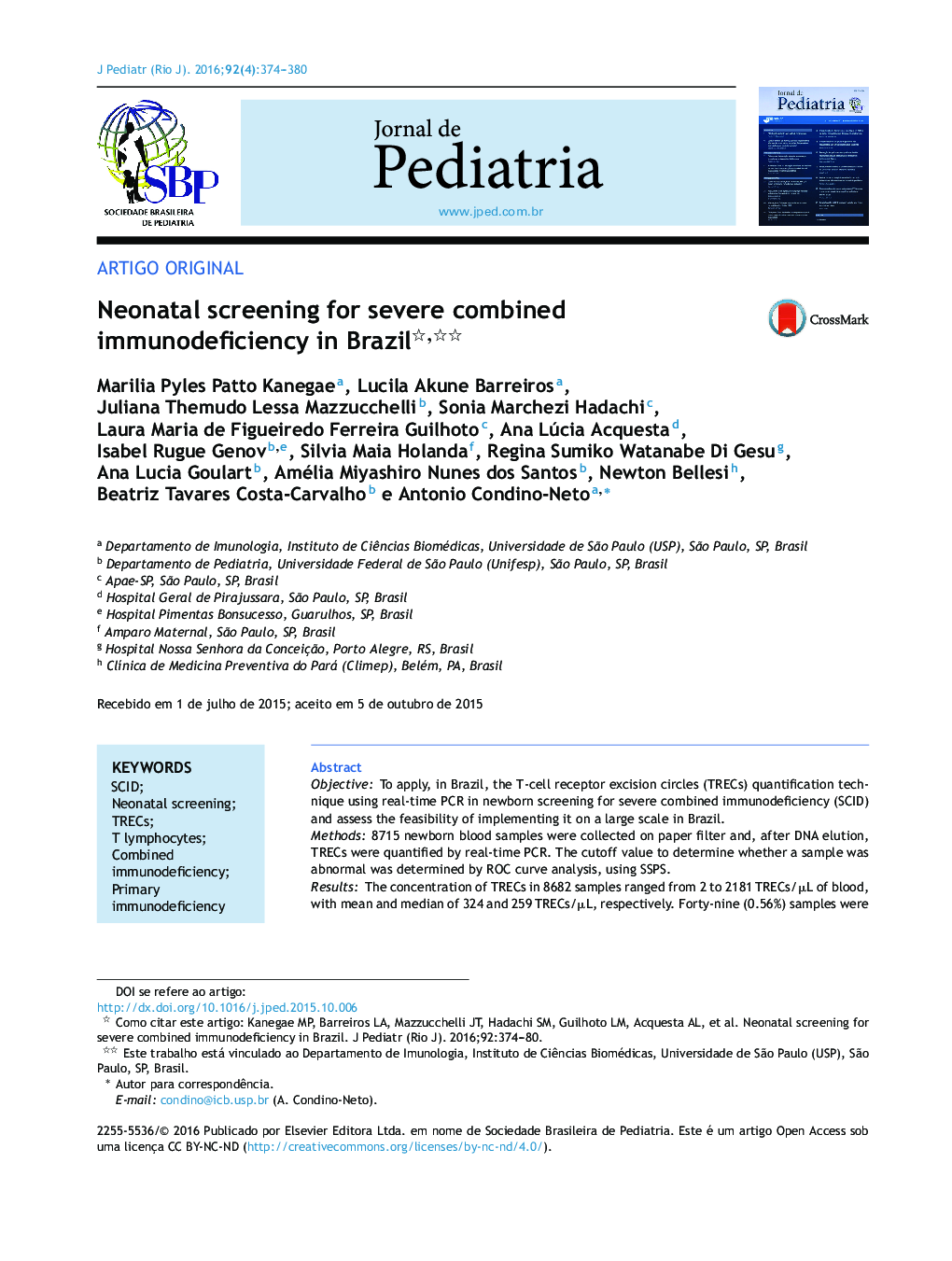 Neonatal screening for severe combined immunodeficiency in Brazil 