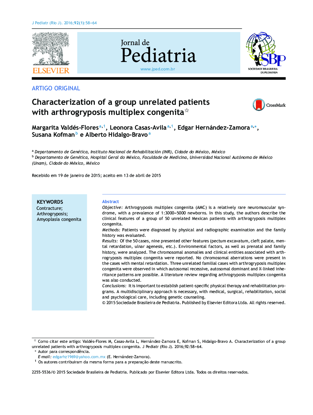 Characterization of a group unrelated patients with arthrogryposis multiplex congenita 