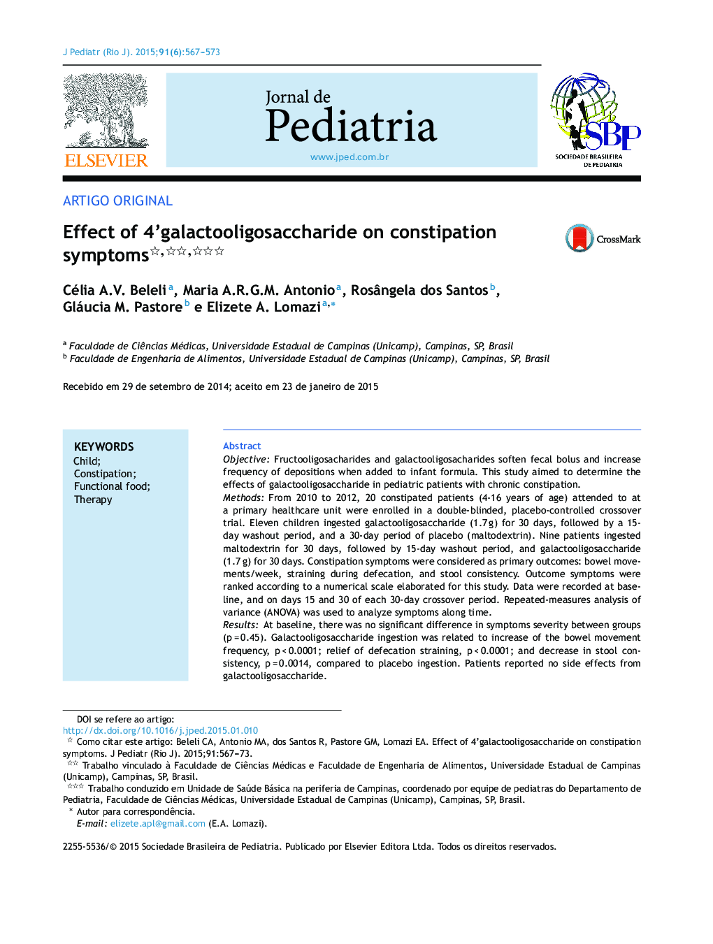 Effect of 4’galactooligosaccharide on constipation symptoms 