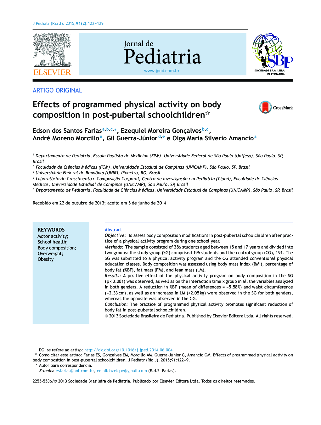 Effects of programmed physical activity on body composition in post‐pubertal schoolchildren 