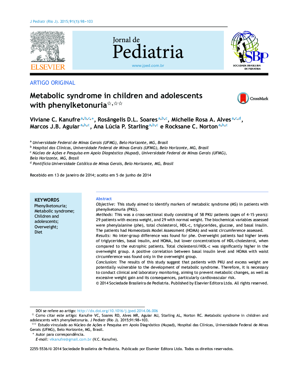 Metabolic syndrome in children and adolescents with phenylketonuria 